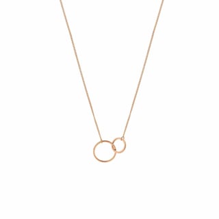 Silver Plated Necklace with Double Circle - Rose Gold Plated Brass