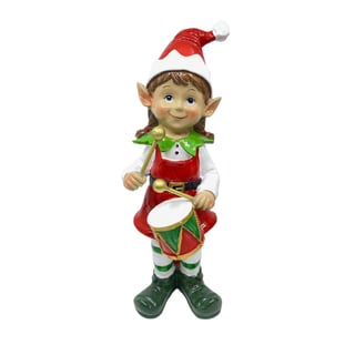 Beeld Kerst Elf Meisje Trommel Multicolor 10x23cm