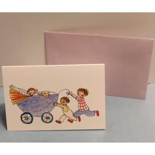 Birgitta Cards Dubbele Kaart Geboorte Kaartje Derde Kindje Paarse Kinderwagen