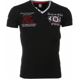 Italiaanse T-Shirt - Korte Mouwen Heren - Borduur Polo Players - Zwart