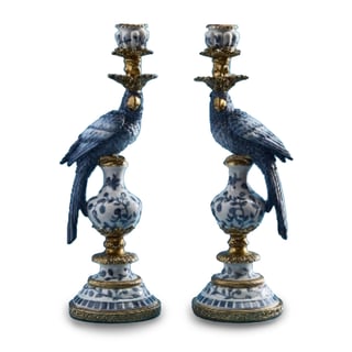 Kandelaar Papegaai Blauw 14x40cm in 2 Vormen