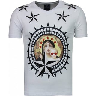 Holy Mary - Rhinestone T-Shirt - Wit