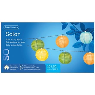 10 Solar Lantaarns 4 Kleuren Led Snoer 4,5 Meter