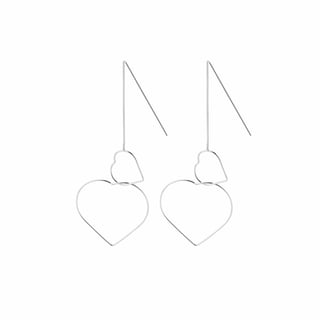 Gold Plated Hanging Earrings with Double Hearts - Sterling Silver / Silver