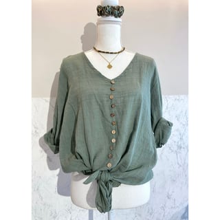 Button down knot blouse - Army - Onesize
