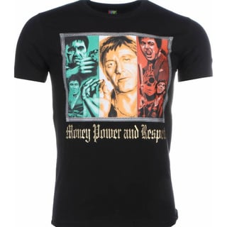 T-Shirt - Scarface Money Power Respect Print - Zwart