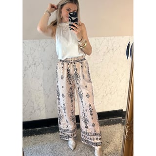 Sand / Black colored Printed Summer pants