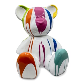 Beeld Design Beer Zittend Wit Multicolor Verf 30x32cm