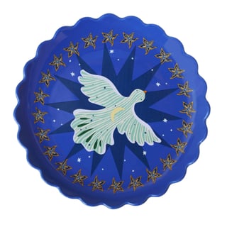 Blauw Bord Met Een Vogel en De Maan