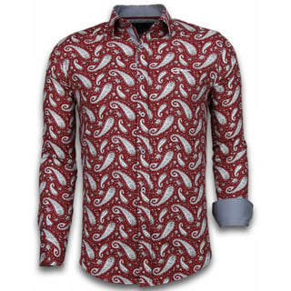 Italiaanse Overhemden - Slim Fit Overhemd - Blouse Flower Pattern - Bordeaux
