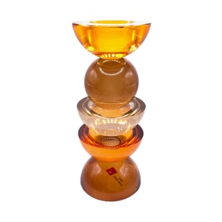 Waxinehouder Votief Oranje-Bruin-Beige Kristal Glas 8x20cm