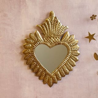 Spiegeltje Hart Met Pluimen Antiek Goud 29x36cm
