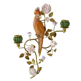 Wand Kandelaar Papegaai Oranje Goud Metaal 39x59cm