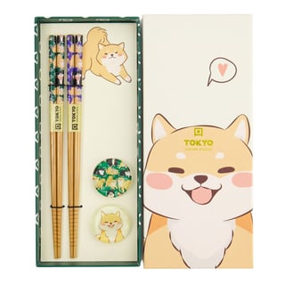 Eetstokjes Shiba Dog Met Opleggers Set 2 in Cadeau Doos