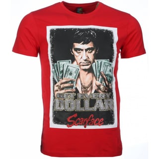 T-Shirt - Scarface Get Every Dollar Print - Rood