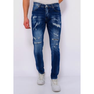 Heren Blauwe Slim Fit Jeans Met Gaten -DC-047