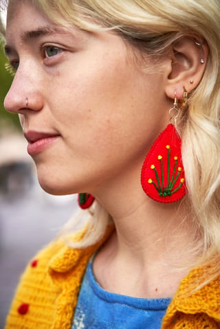 Embroidery Earrings Red