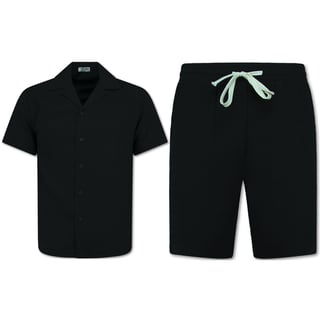Ribbed Oversized Shirt - Zomerset Heren - Two Piece Setje - Co Ord Set - 0095 - Zwart