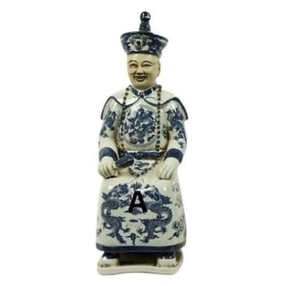 Beeld Chinese Keizer Zoon Zittend Blauw Wit H33cm