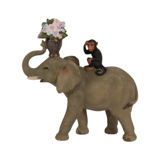 Beeldje Olifant en Aapje Met Bloemen Multicolor 18x18cm