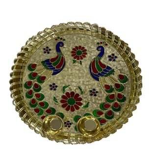Decorated Peacock Designed Pooja Thali With Two Jot ( Big )