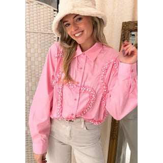 Poplin Pearl Blouse - Light Pink - OneSize