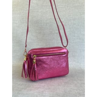 Leather Shoulder Bag Mila - Pink Metallic