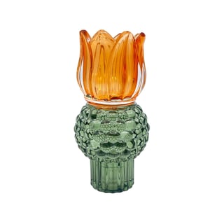 Kandelaar-Waxinehouder Tulp Amber-Groen Glas 8x15cm