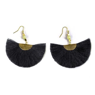 Light Grey Tassel Fan Earrings - Black