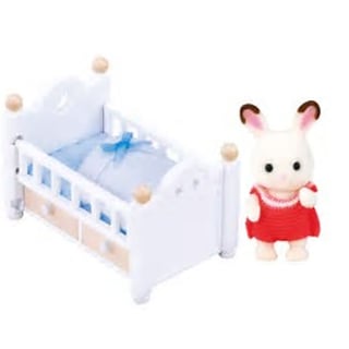 Sylvanian Families Chocolate Rabbit Baby Set - Baby Bed