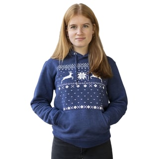 Kerst Rendier Hooded Sweater - Size: M - Color: Heather Mid Snow Blue - Type: U/SS/Cruiser
