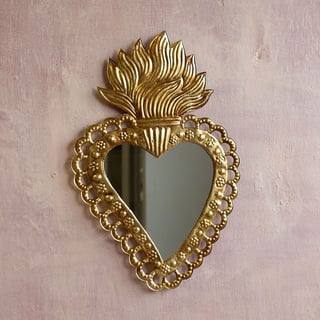 Spiegeltje Hart Met Vlammen Antiek Goud 28x40cm