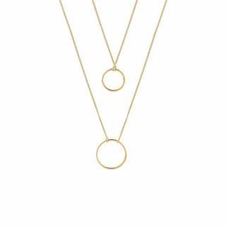 Silver Plated Double Necklace with Double Circle - Gold Plated Brass