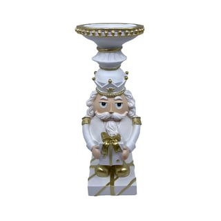 Kandelaar Notenkraker Wit-Goud 14x32cm Blokkaars