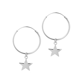 Silver Hoop Earrings with Star 22 MM