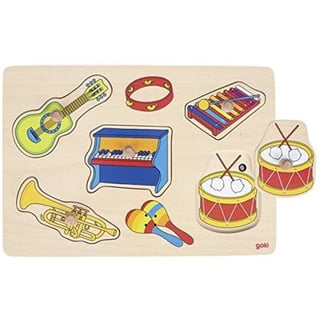 Goki Houten Knoppuzzel Met Geluid Muziekinstrumenten 5 Delig 1+