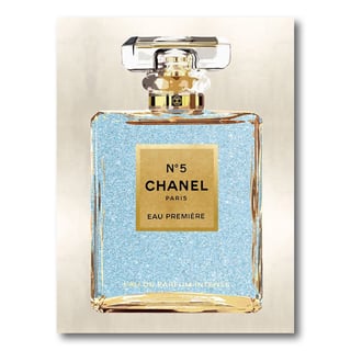 Glasschilderij Chanel Nr 5 Parfum Licht Blauw 60x80cm