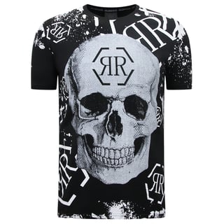 Skull - Rhinestone T-Shirt - 7979 - Zwart