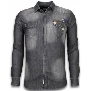 Denim Shirt - Spijkerblouse Slim Fit - 3 Buttons - Grijs