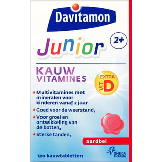 Davitamon Junior 1+ Kauwvitamines - Aardbei - 120 Kauwtabletten - Multivitamine