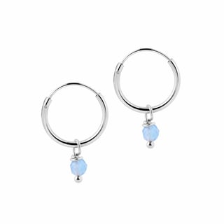 Silver Hoop Earrings with Blue Stone - Sterling Silver / Silver / 12MM