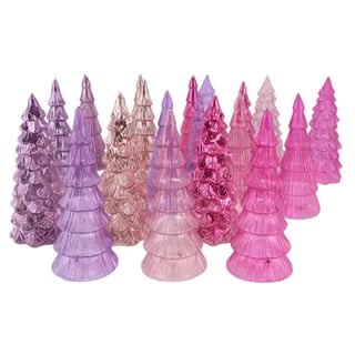 Kerstboompjes + LED Lampjes Glas Pink 9x20cm 3 Kleuren 3 Vormen