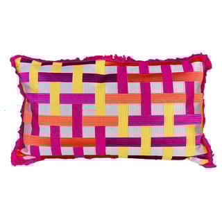 Sierkussen Lines Fuchsia Geel Oranje 60x35cm Franjes