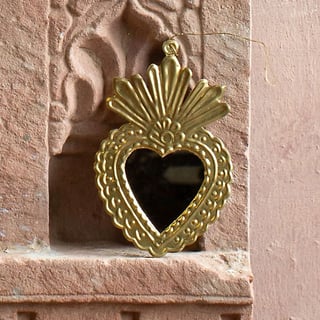 Spiegeltje Mini Hart Veren Antiek Goud 9x14cm