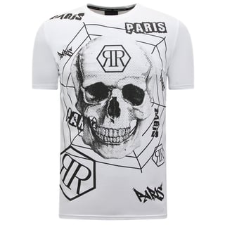 Skull - Rhinestone T-Shirt - 7968 - Wit