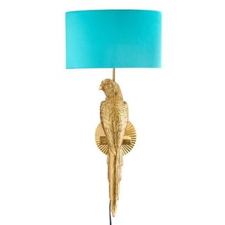 Wand Lamp Percy Links Papegaai Goud + Turquoise Kap 33x70cm Set