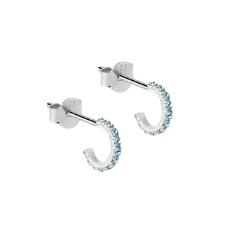 Aquamarine Stud Hoop Earrings 925 Sliver - Aqua / 925 Sterling Silver / 10mm