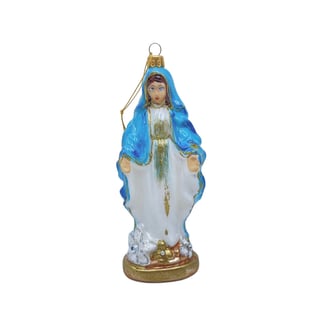 Kerst Ornament Maria Blauw-Wit Glas 16cm Met Hanger