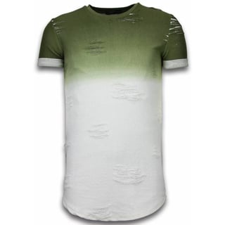 Flare Effect T-Shirt - Long Fit Shirt Dual Colored - Groen