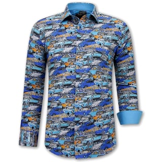 Heren Overhemd Met Auto Print - 3112 - Blauw